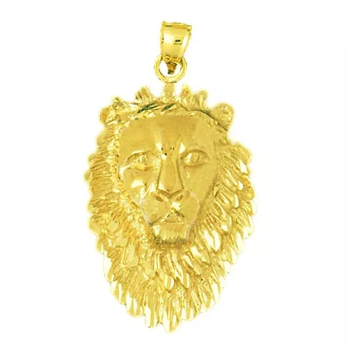 14K Gold 34MM Lion Head Pendant