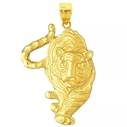 14K Gold 35MM Prowling Tiger Pendant