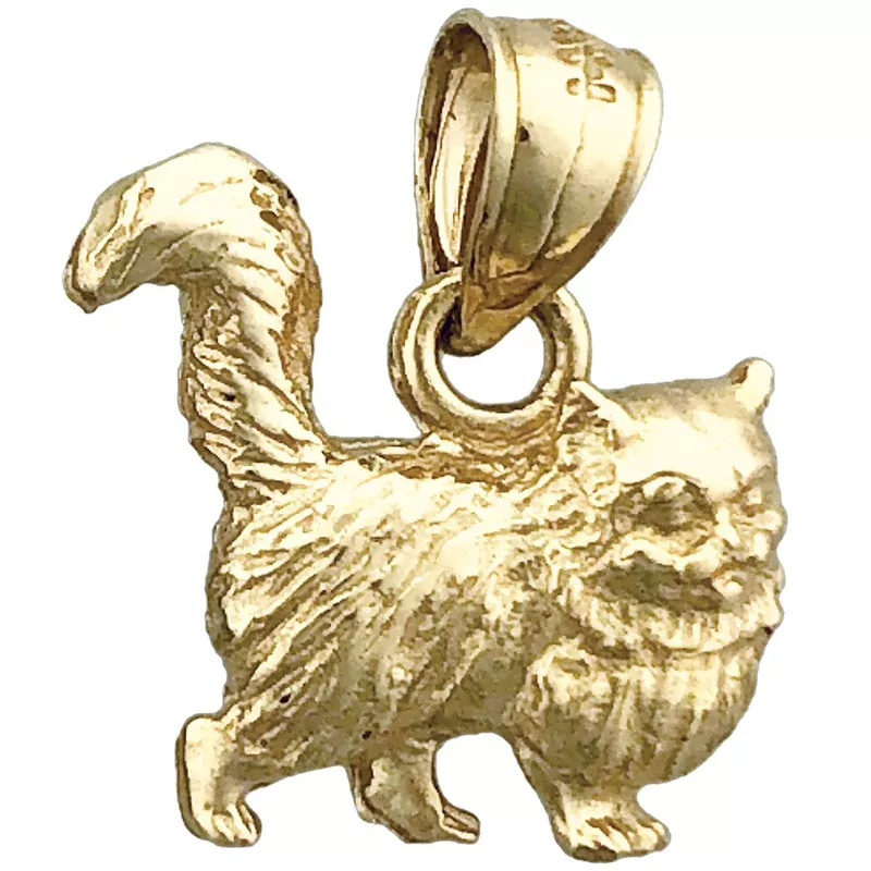 14K Gold 3D Long Hair Cat Charm