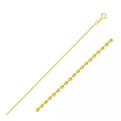 14k Gold Bead Link Chain, 1mm Wide 14 Inches