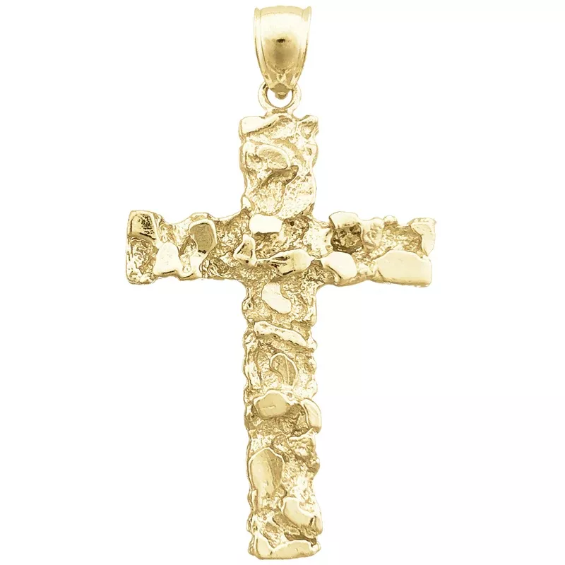 14K Gold Cross Nugget Pendant