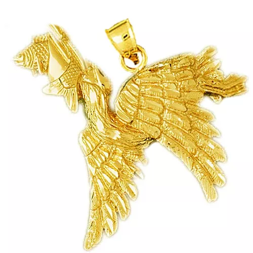 14K Gold Flying Pelican with Fish Pendant