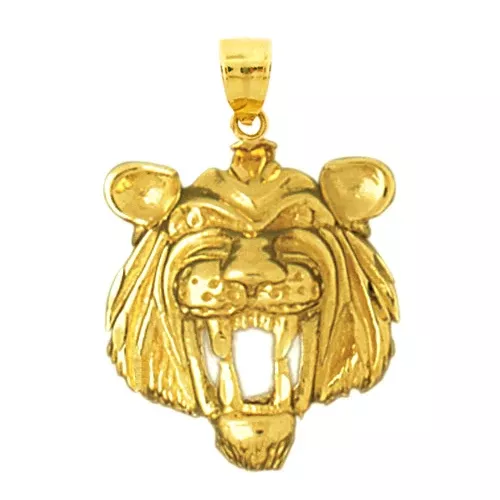 14K Gold Growling Tiger Head Pendant