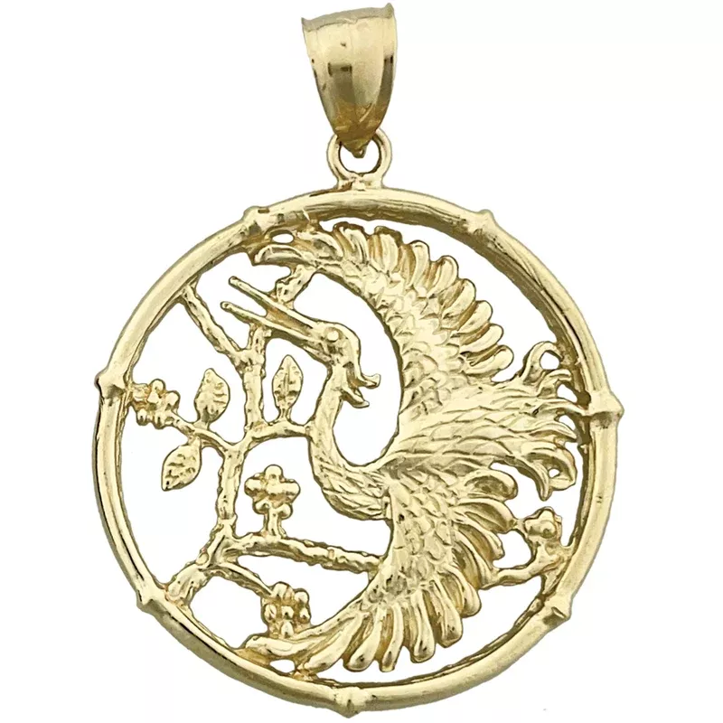 14K Gold Heron Bird Pendant