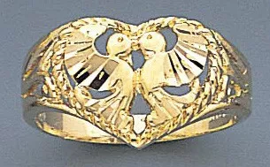 14k Gold Ladies Diamond Cut 12mm Lovebirds Ring