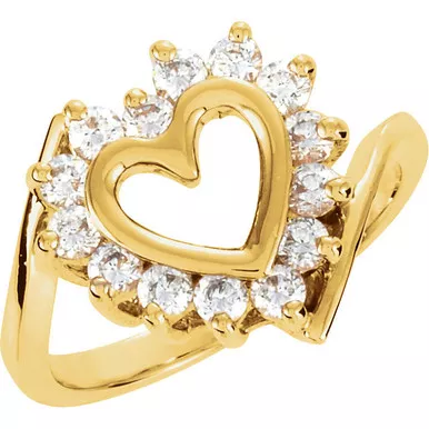 14k Gold Ladies Diamond Heart Ring 0.56 ctw