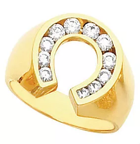 14k Gold Men's 15x15mm1.0ct Diamond Horseshoe Ring