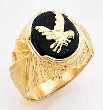 14k Gold Men's 16.8mm Oval Eagle Onyx Ring