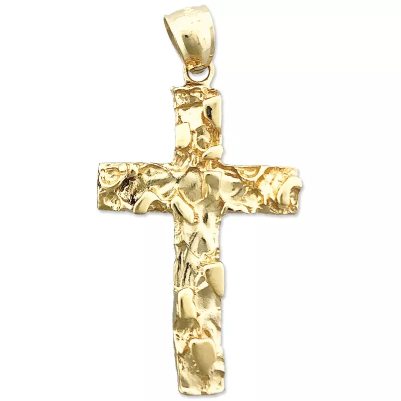 14K Gold Nugget Cross Pendant