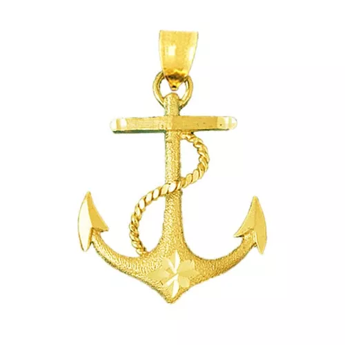 14K Gold Ship Rope and Anchor Pendant