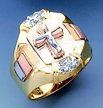 14k Gold Tri Color Cross Ring