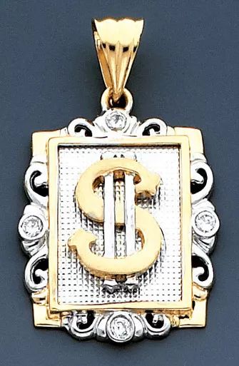 14k Gold Two Tone Dollar Sign Pendant