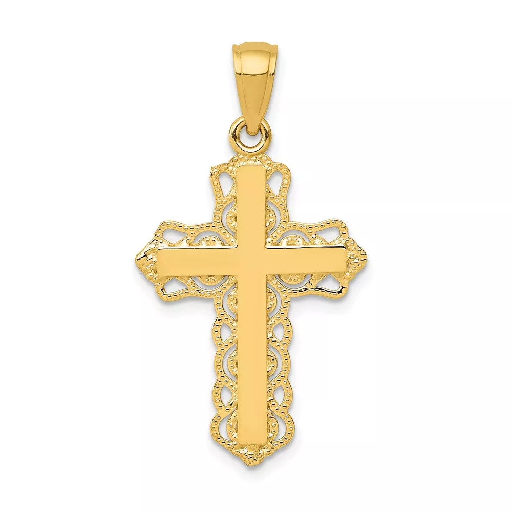 14K Lacey Trim Cross Pendant