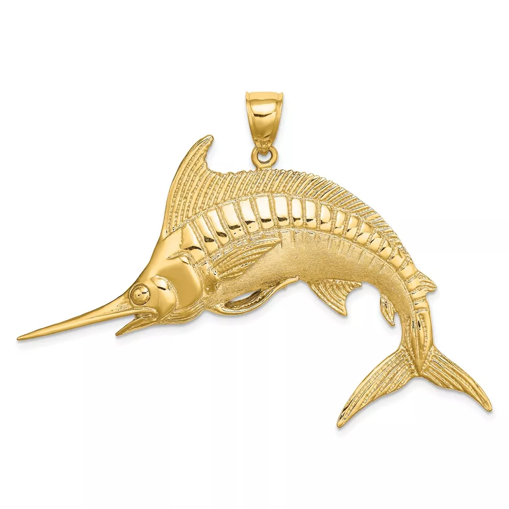 14K Large 2-D Polished and Satin Blue Marlin Charm