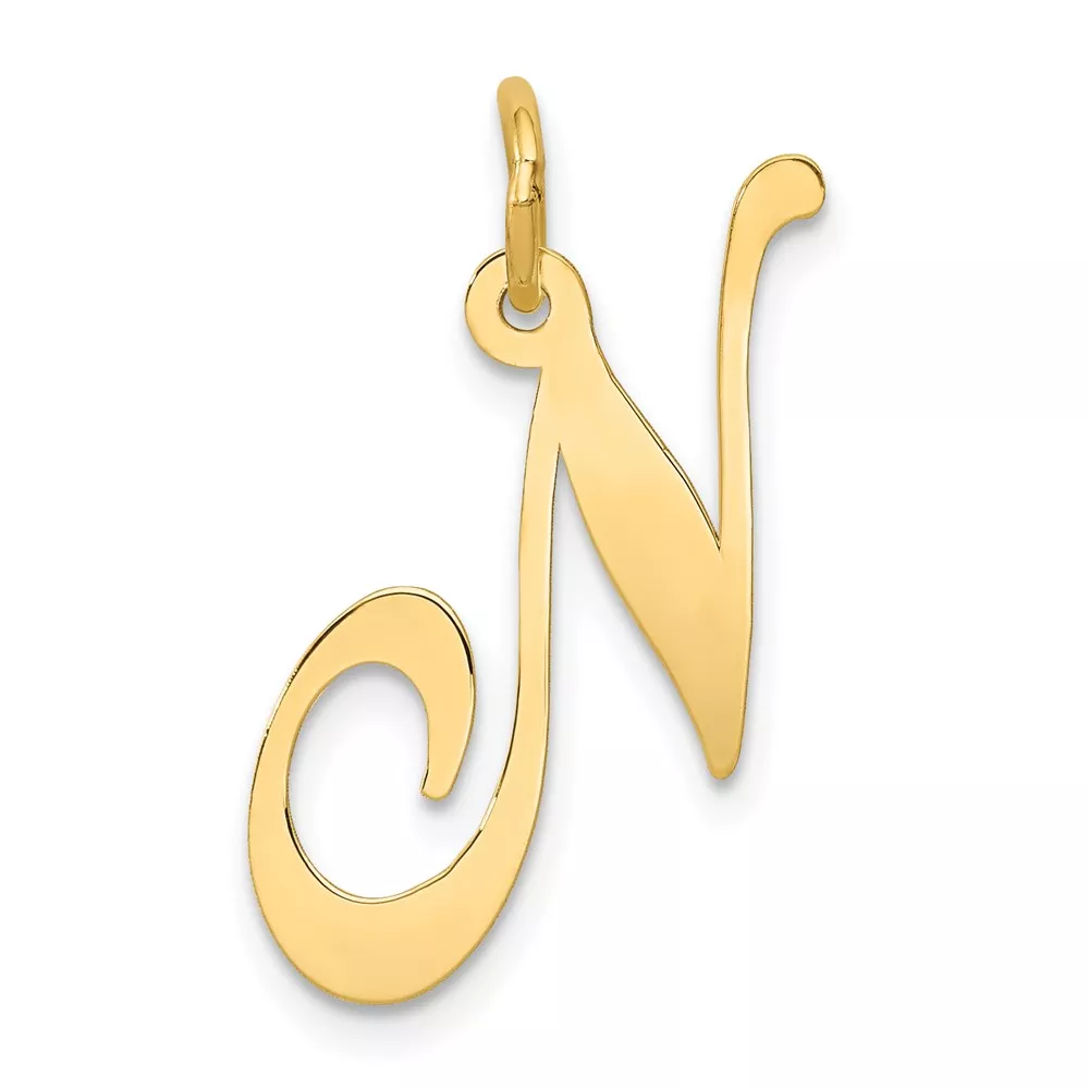 14k Large Fancy Script Letter N Initial Charm