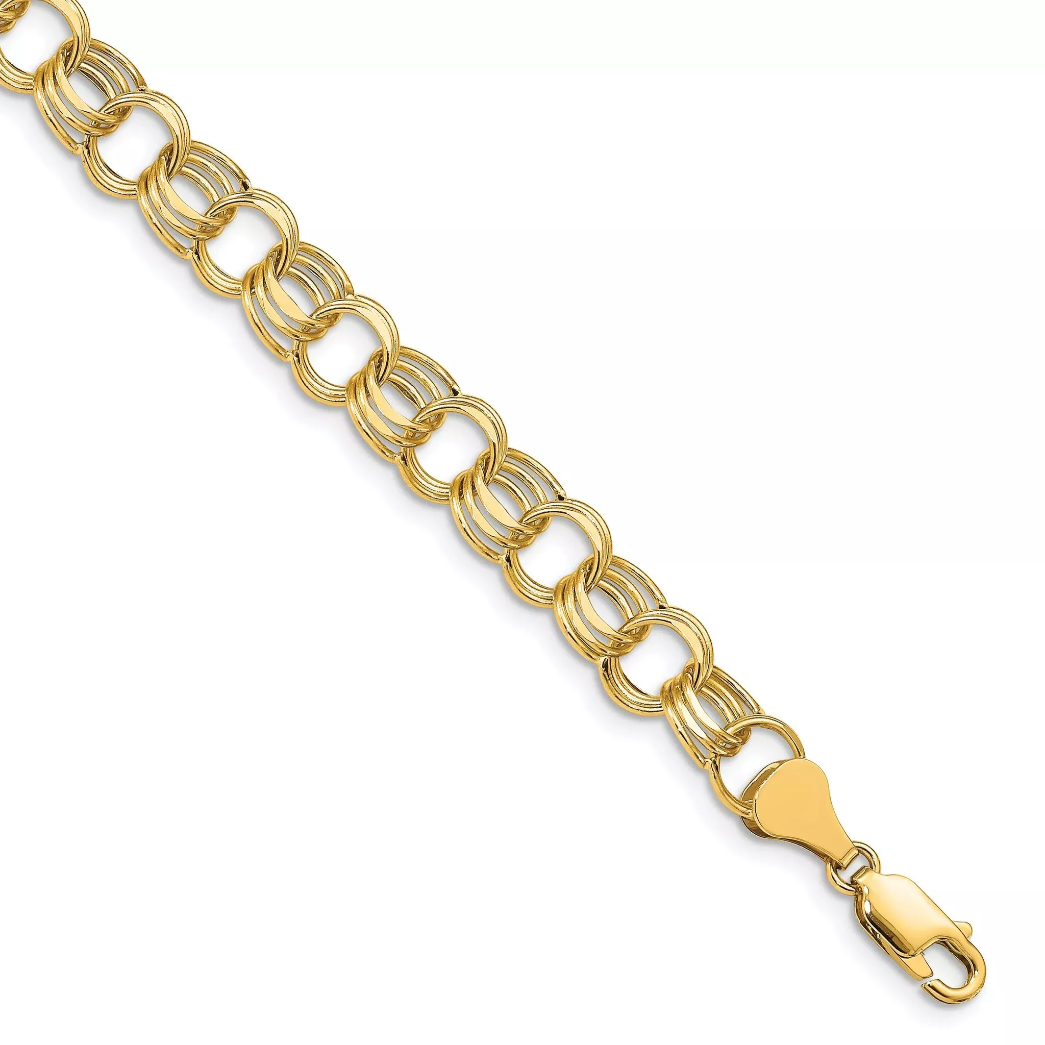 14k Lite 8mm Triple Link Charm Bracelet
