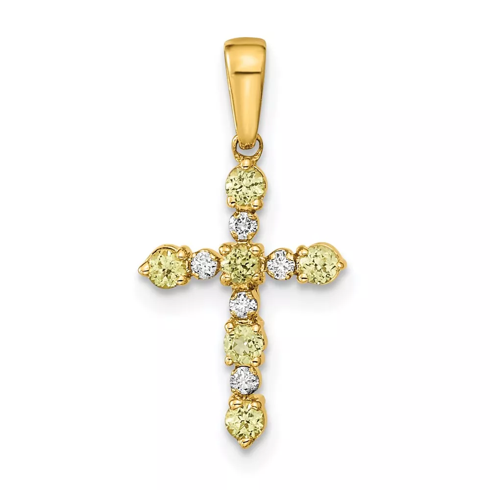 14k Peridot and Diamond Cross Pendant