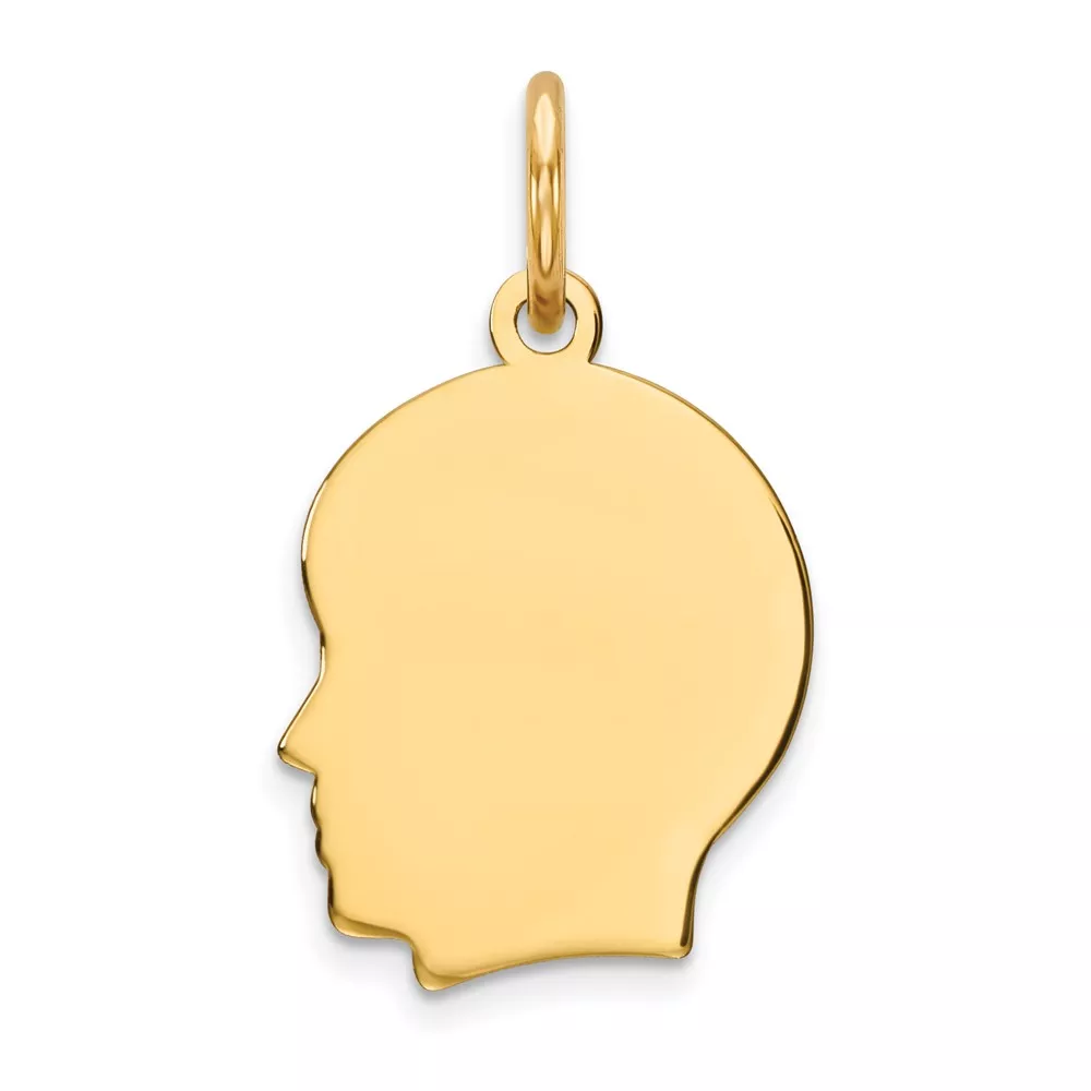 14k Plain Small .009 Gauge Facing Left Engravable Boy Head Charm