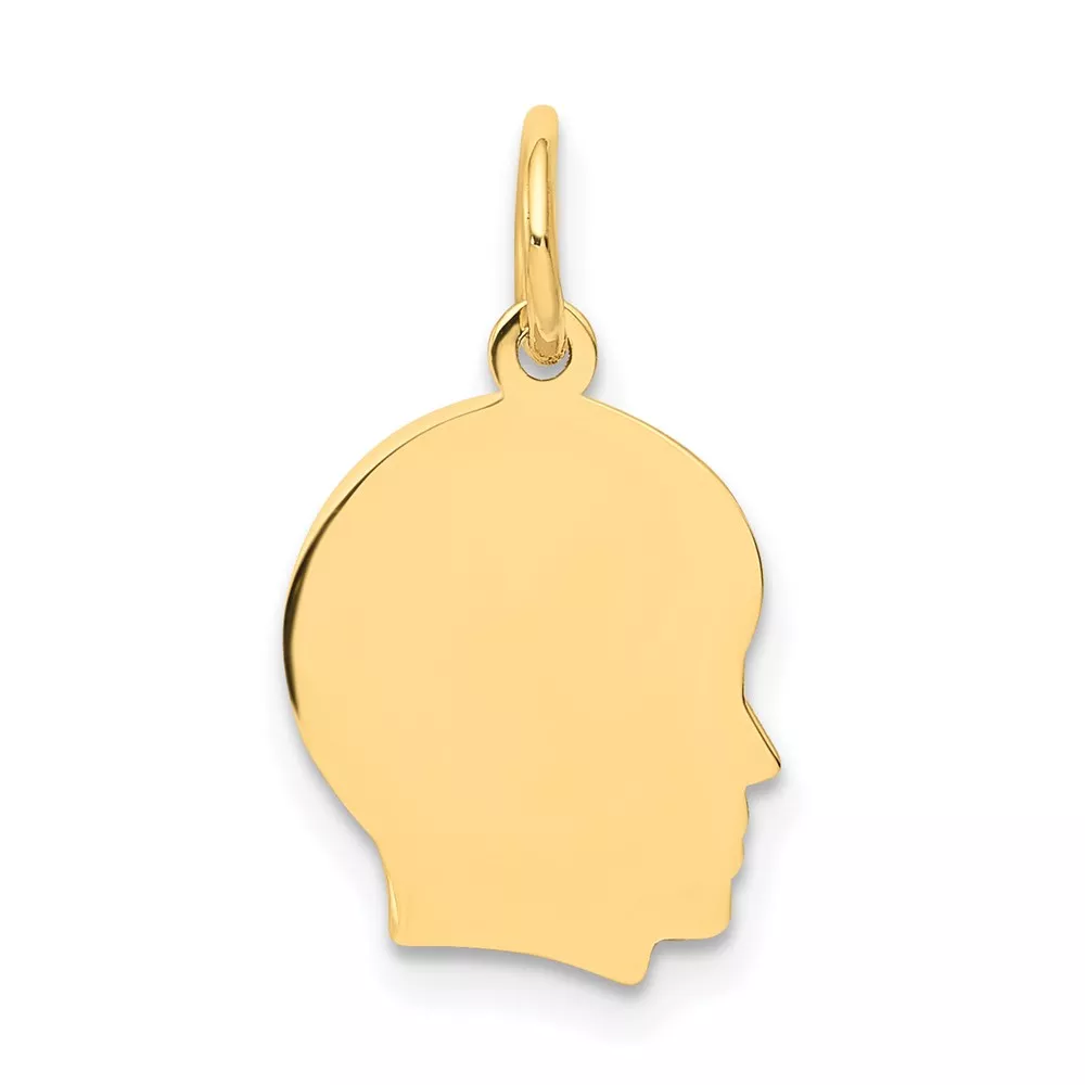 14k Plain Small .027 Gauge Facing Right Engravable Boy Head Charm