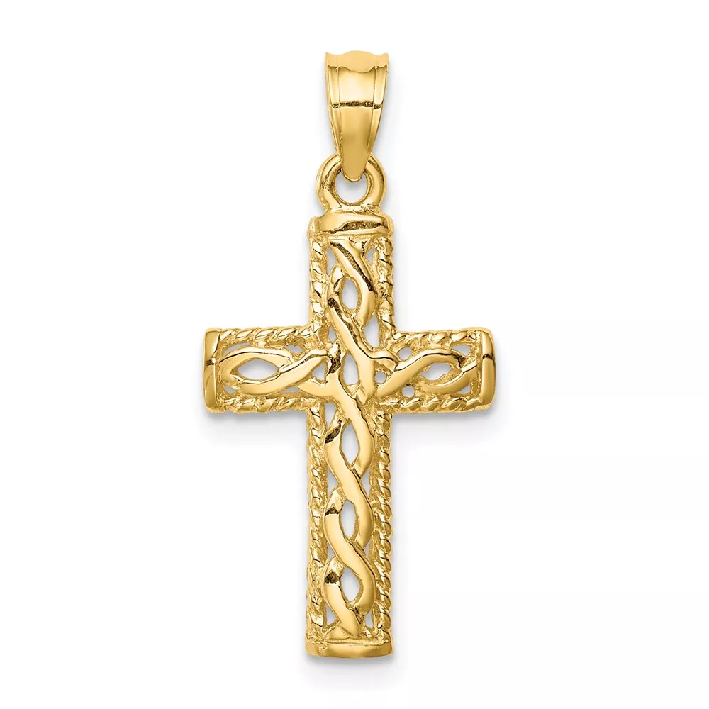 14K Polished Braided Cross Pendant