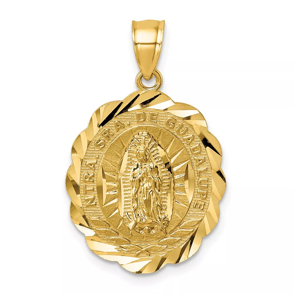 14k Polished Diamond-cut Spanish Ntra. Sra. De Guadalupe Oval Pendant