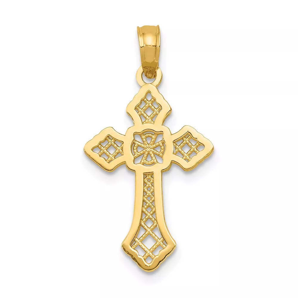 14K Polished Passion Cross with Lacey Center Pendant