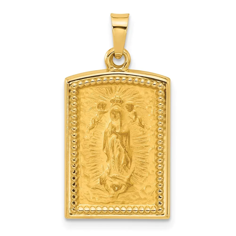 14K Polished and Satin Hollow Our Lady of Guadalupe Rectangular Pendant