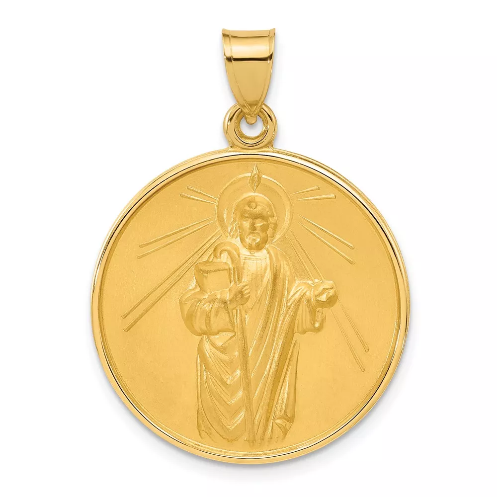 14k Polished and Satin Large Solid St Jude Thaddeus Medal Round Pendant