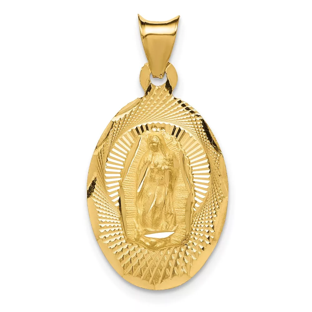 14k Polished and Satin Solid Our Lady of Guadalupe Oval Pendant