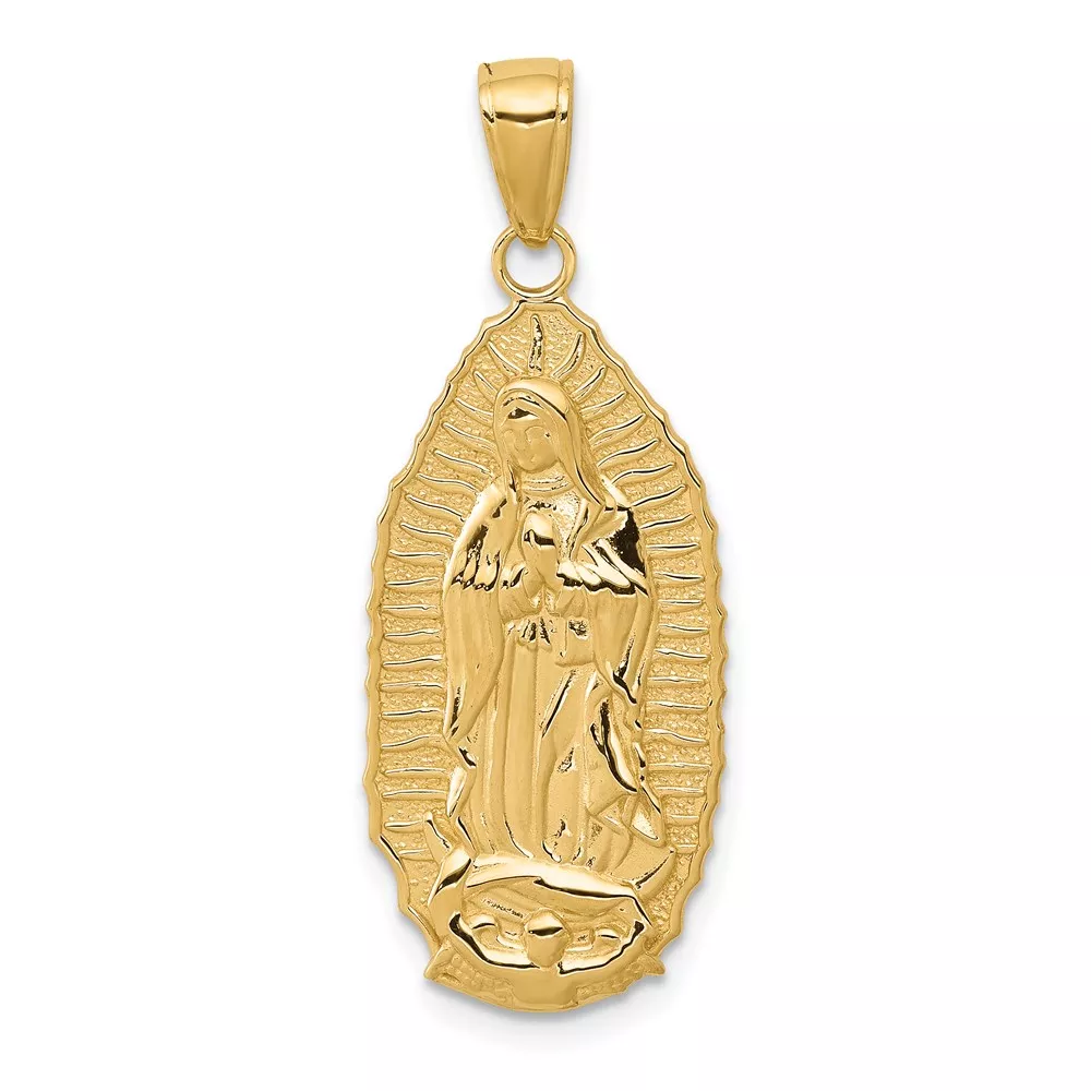 14k Polished and Satin Solid Our Lady of Guadalupe Pendant