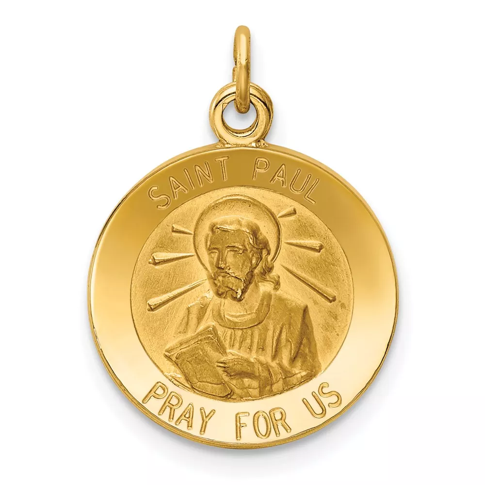 14k Polished and Satin Solid Saint Paul Medal Round Charm