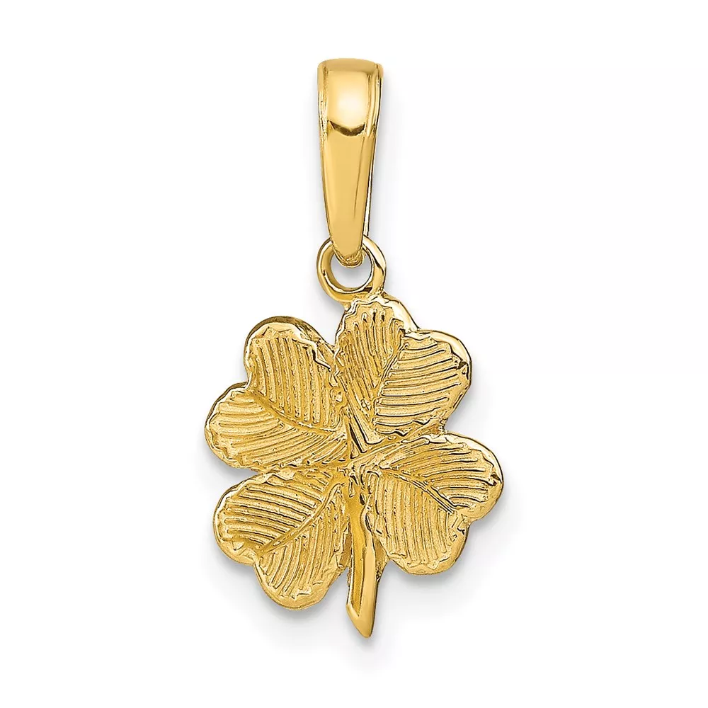 14k Polished and Textured 4-Leaf Clover Pendant