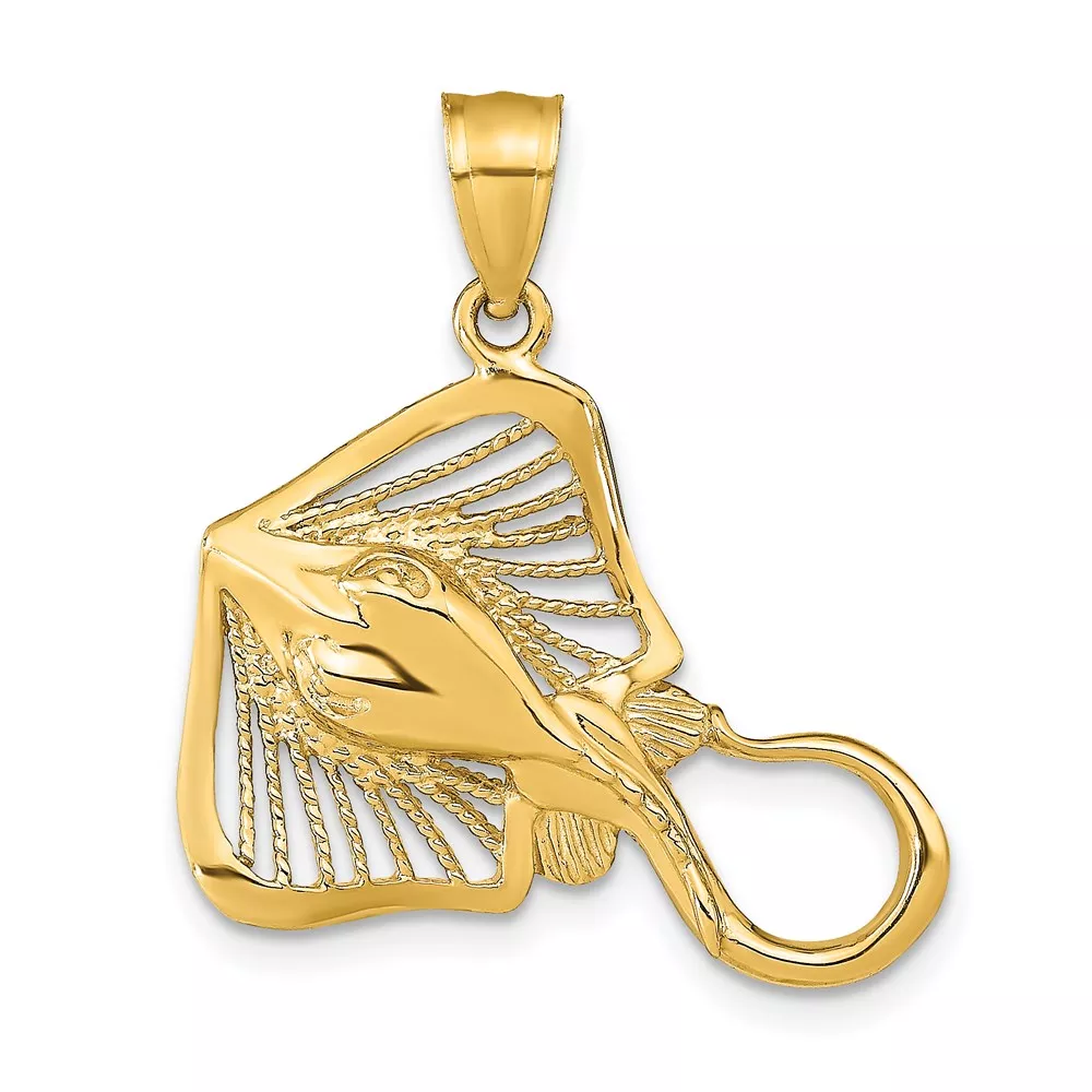 14K Polished and Textured Accent Stingray Charm