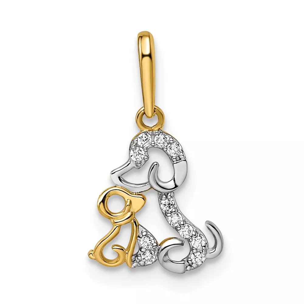 14K & Rhodium Madi K CZ Dog & Puppy Pendant