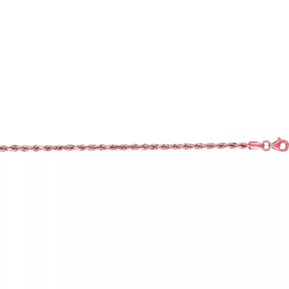 14K Rose Gold 20" Diamond Cut Solid Rope Chain Necklace - 2.3mm Width by Orozza Fine Jewelry