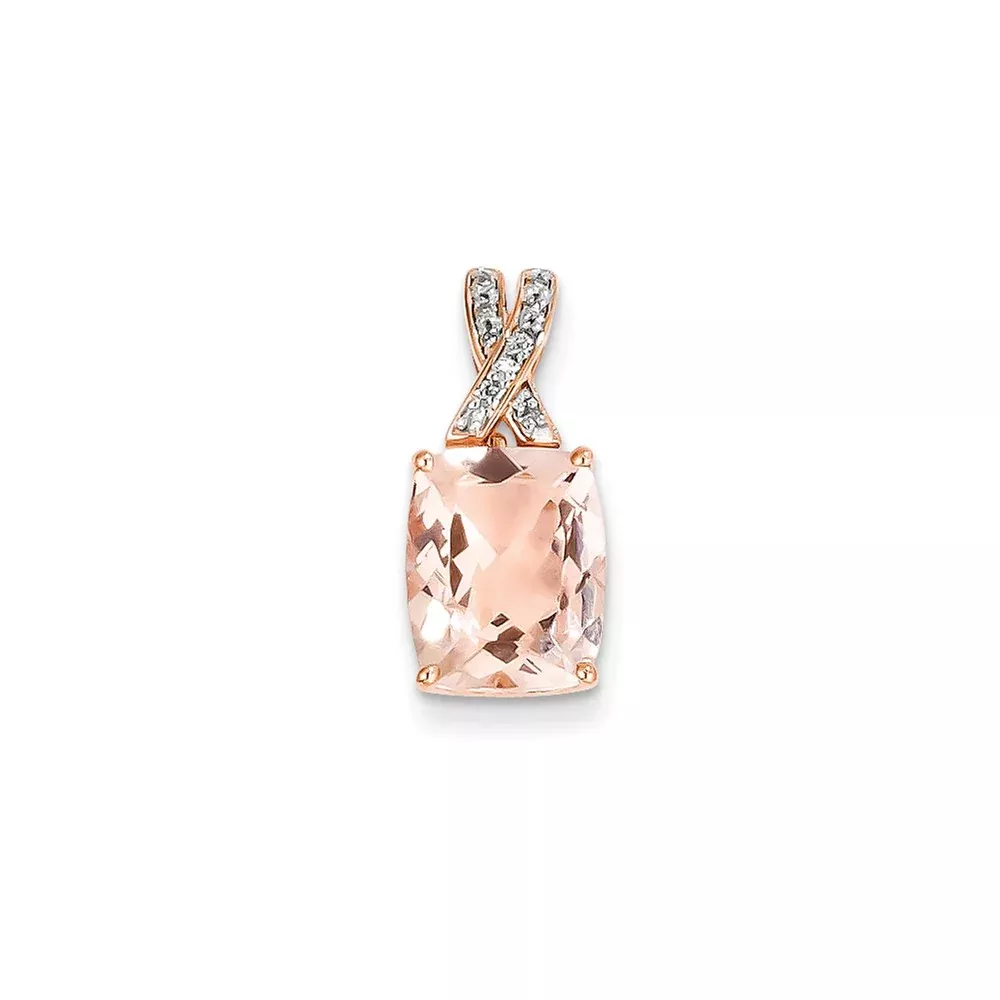 14k Rose Gold Diamond and Morganite Rectangle Pendant