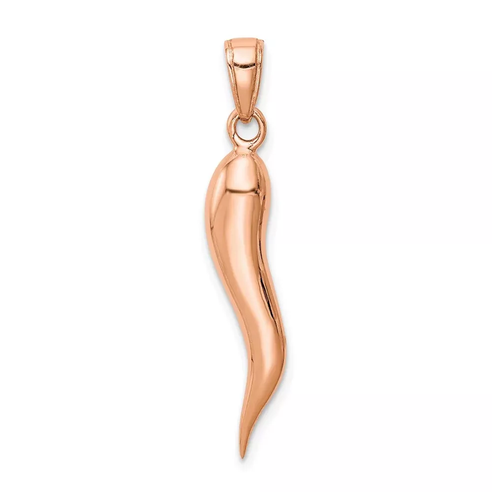 14k Rose Gold Large 3D Italian Horn Pendant