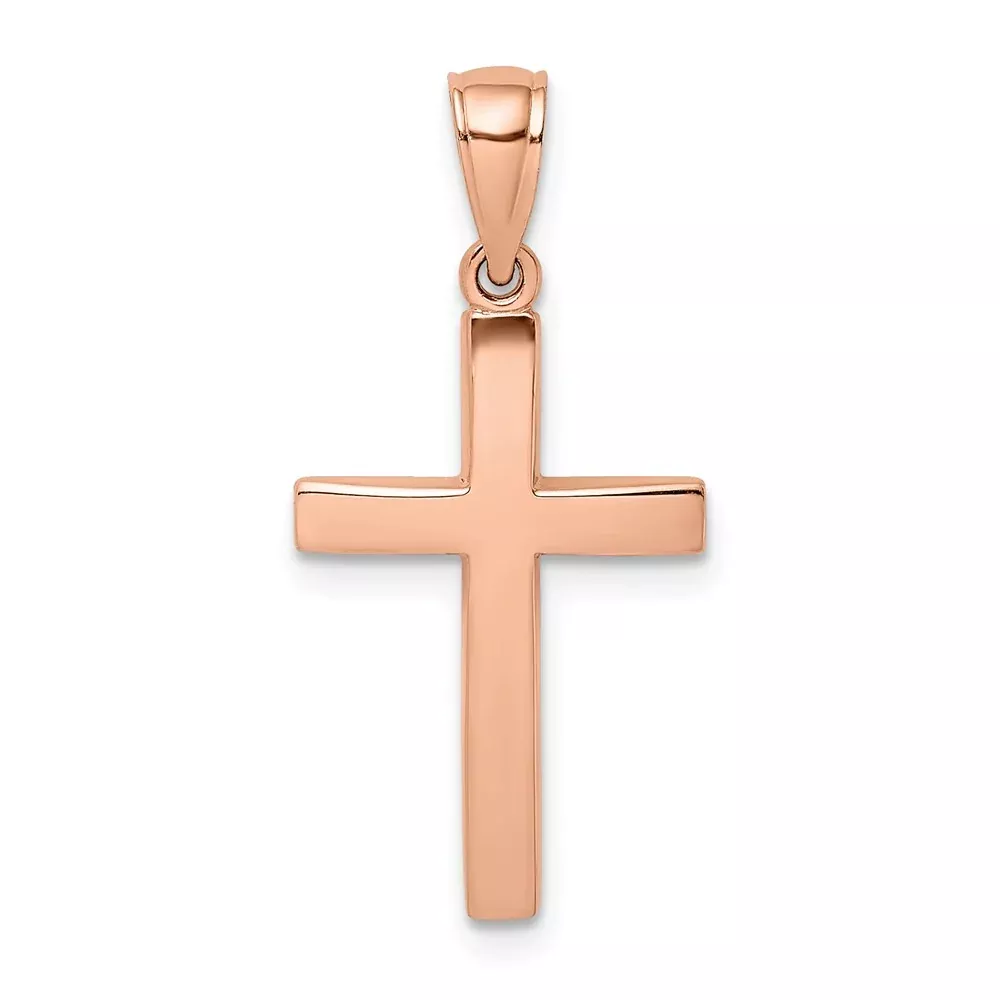 14k Rose Gold Polished Beveled Cross Charm