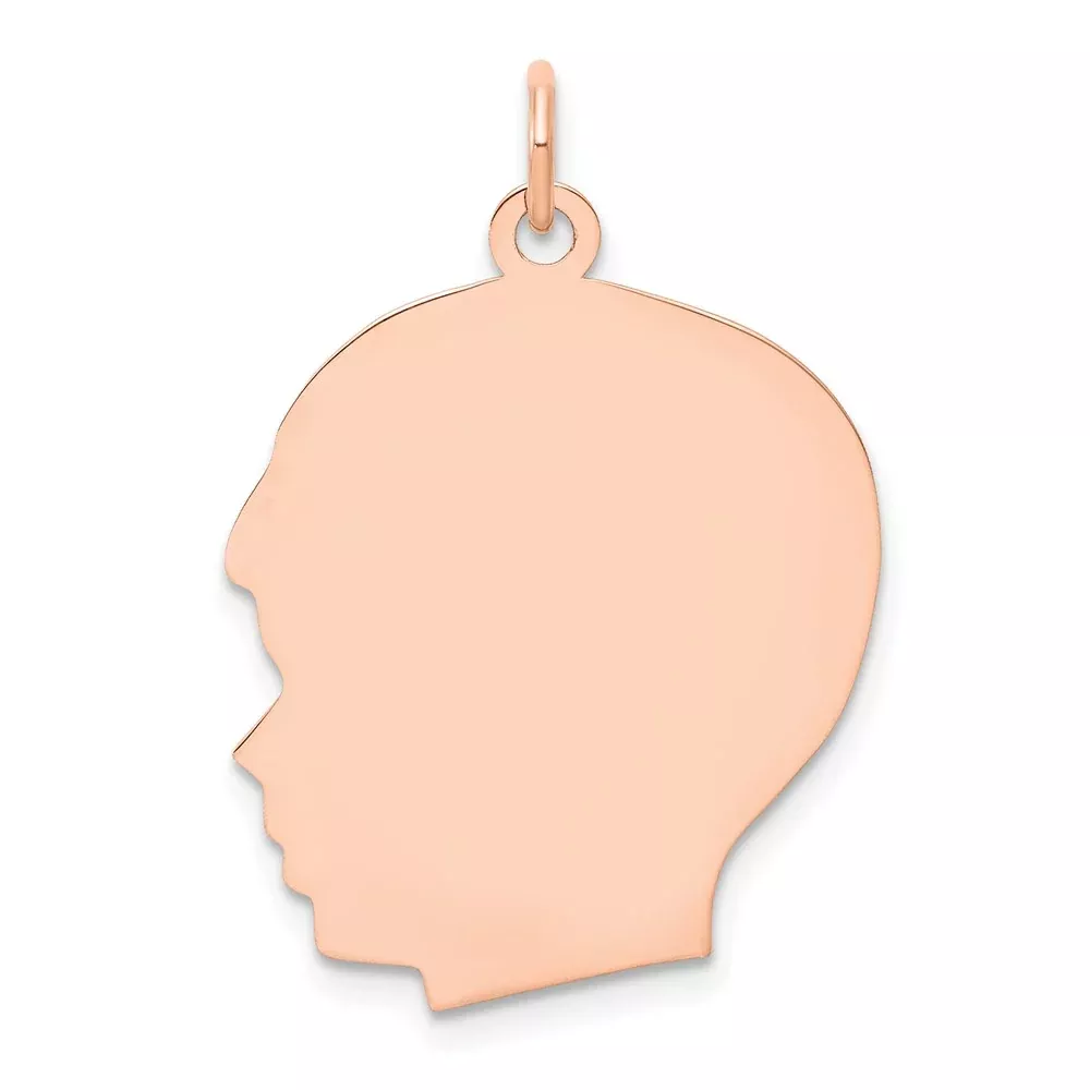 14k Rose Gold Rose Plain Large.013 Gauge Facing Left Engraveable Boy Head Charm