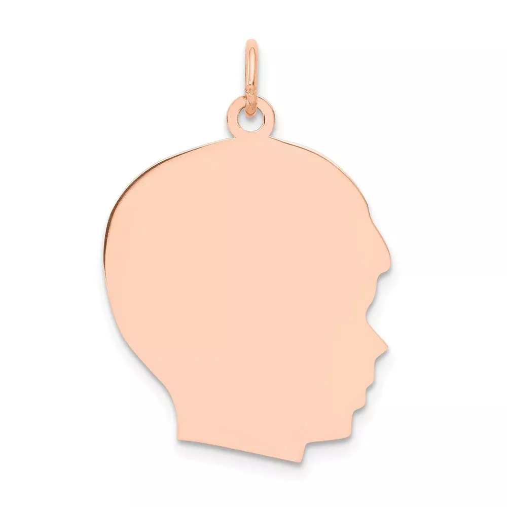 14k Rose Gold Rose Plain Large.013 Gauge Facing Right Engraveable Boy Head Charm
