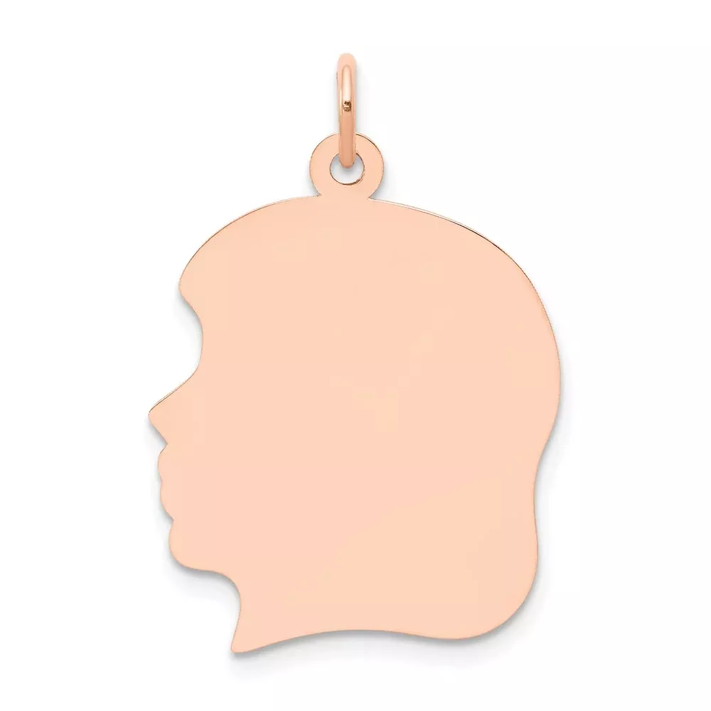 14k Rose Gold Rose Plain Large.018 Gauge Facing Left Engraveable Girl Head Charm