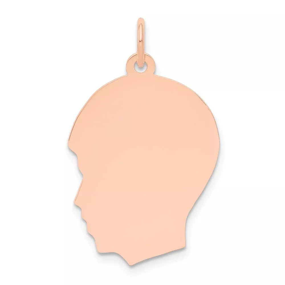 14k Rose Gold Rose Plain Medium.013 Gauge Facing Left Engraveable Boy Head Charm
