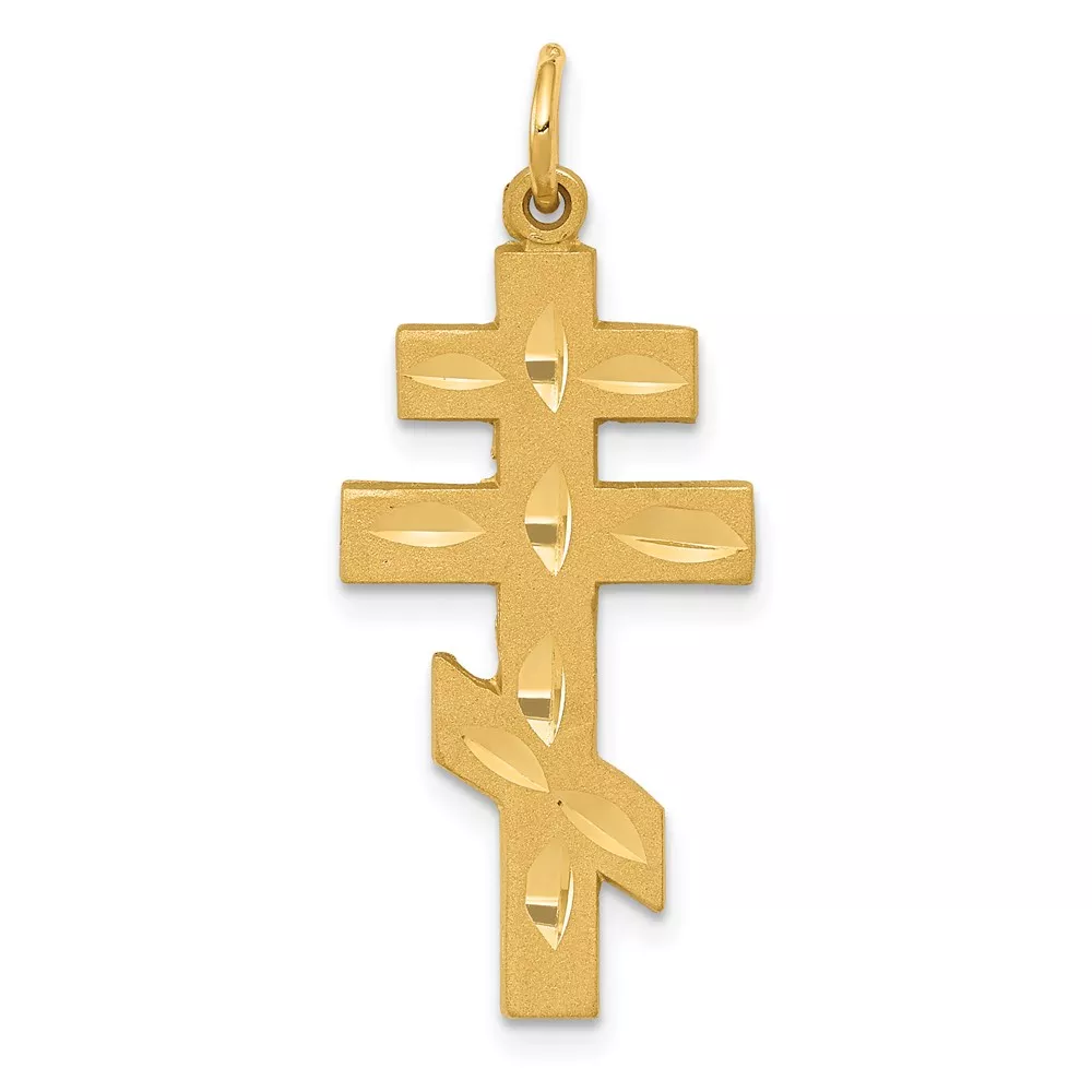 14k Satin Diamond-cut Eastern Orthodox Cross Pendant
