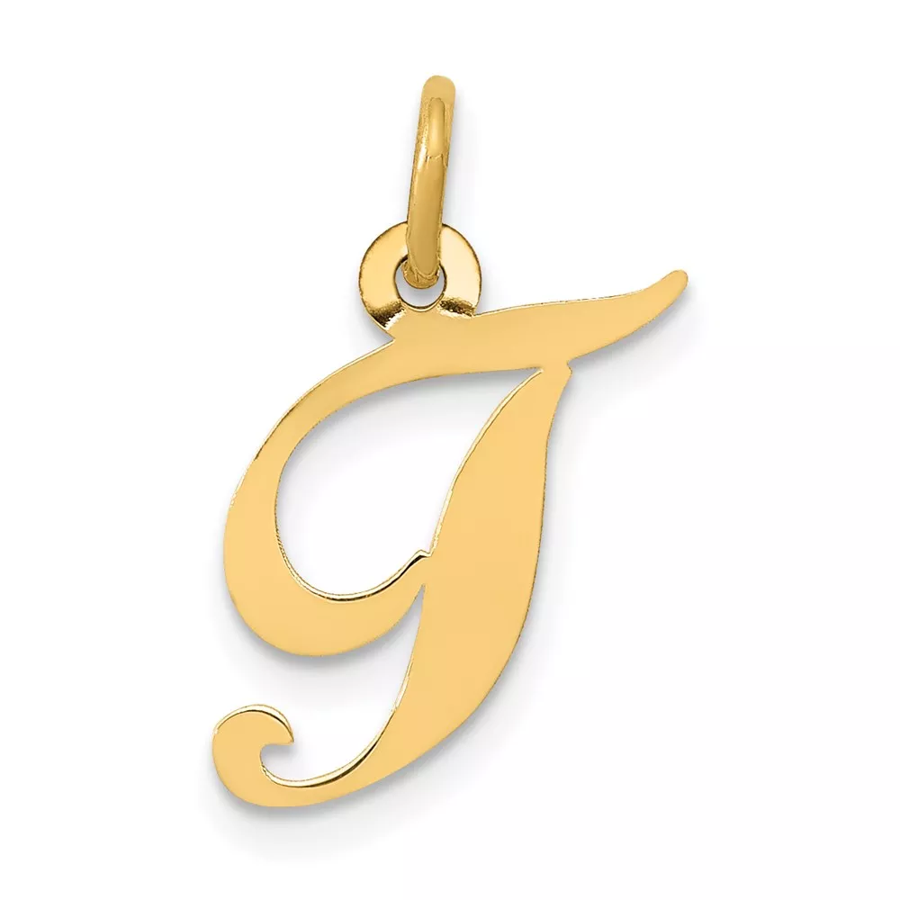 14K Small Fancy Script Letter T Initial Charm