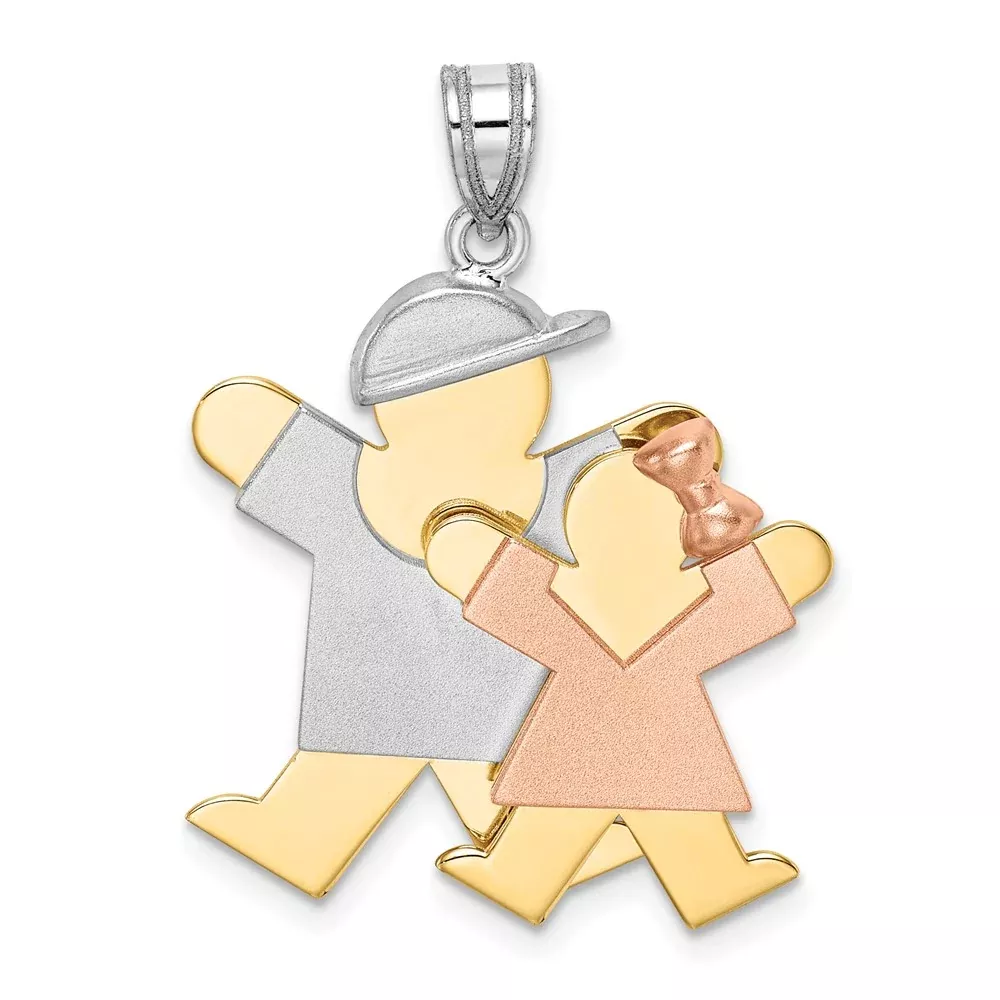 14k Tri-Color Gold Big Boy and Little Girl Engravable Charm