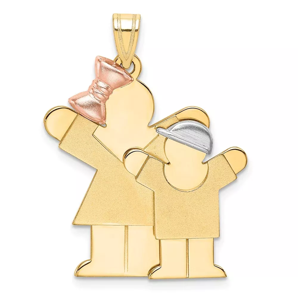 14k Tri-Color Gold Big Girl and Little Boy Engravable Charm