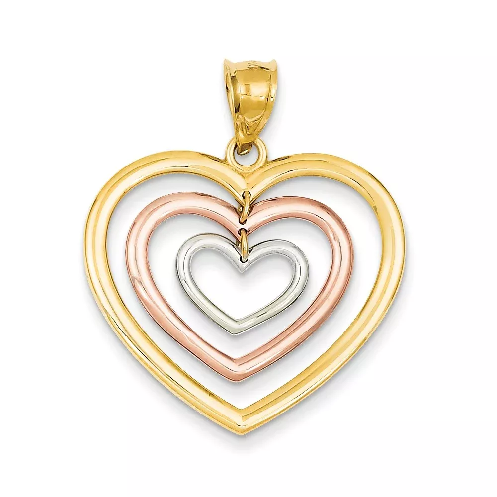 14k Tri-Color Gold Dangle 3 Heart Pendant