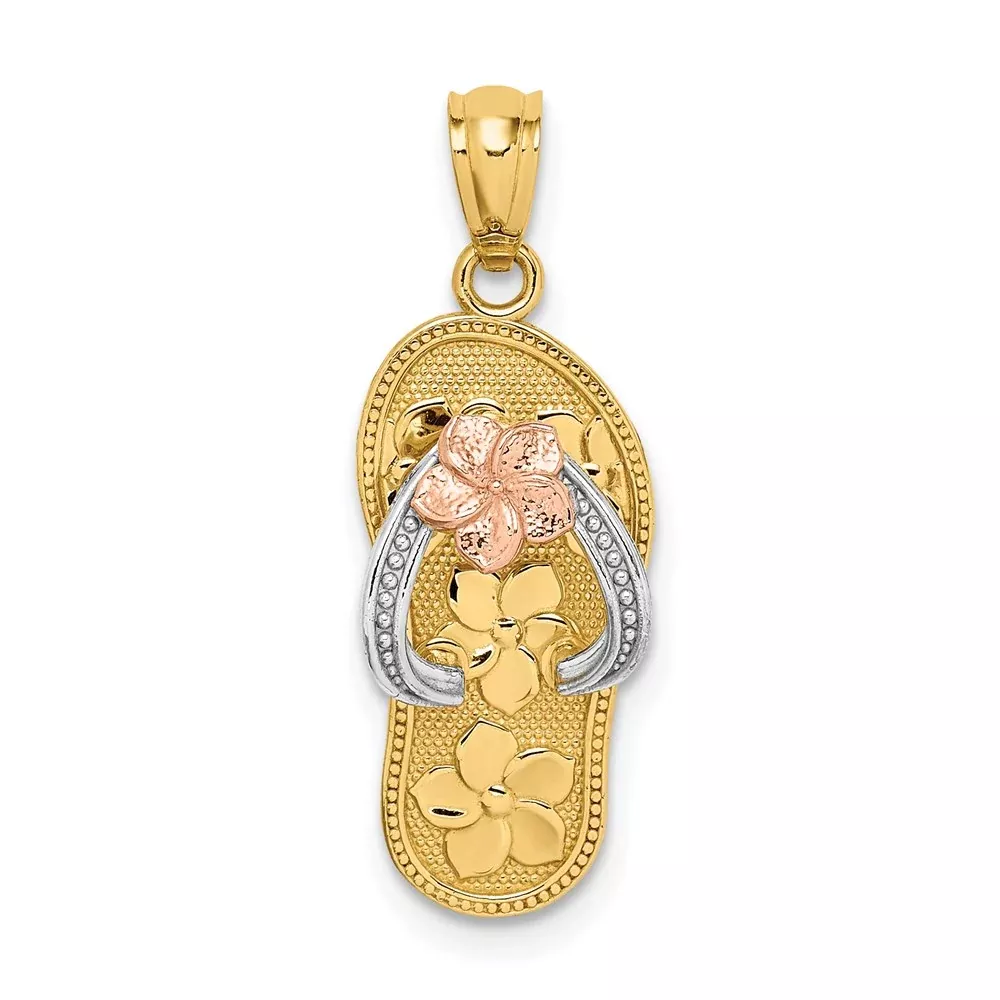 14k Tri-Color Gold Plumeria Sandal Pendant