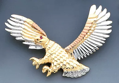 14k Tri Gold Open WingeEagle Pendant 57mm