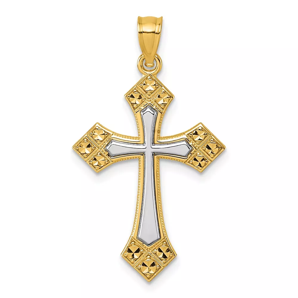 14k Two-tone Diamond-cut Polished Passion Cross Pendant